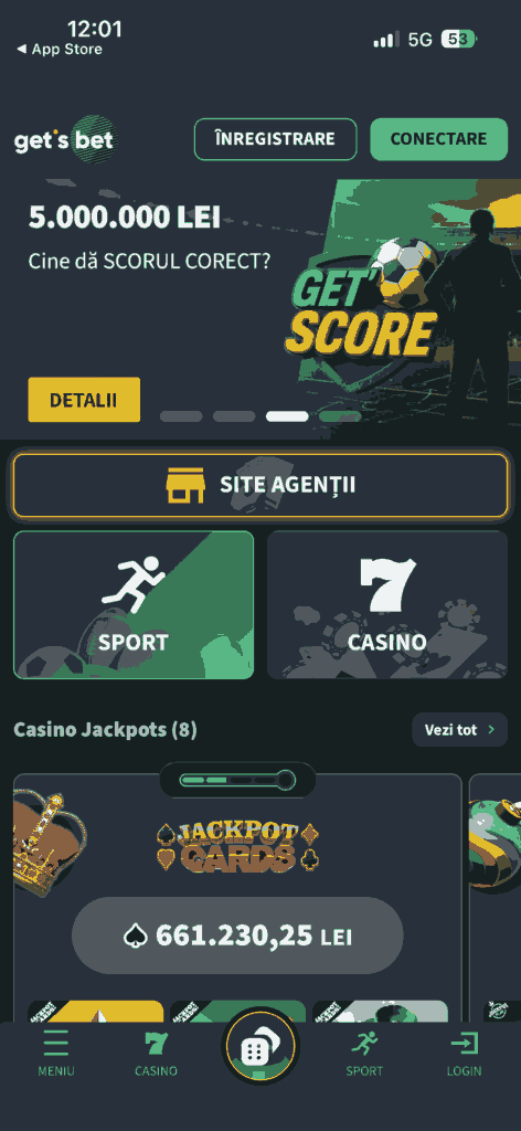 Ecran principal aplicație Gets Bet